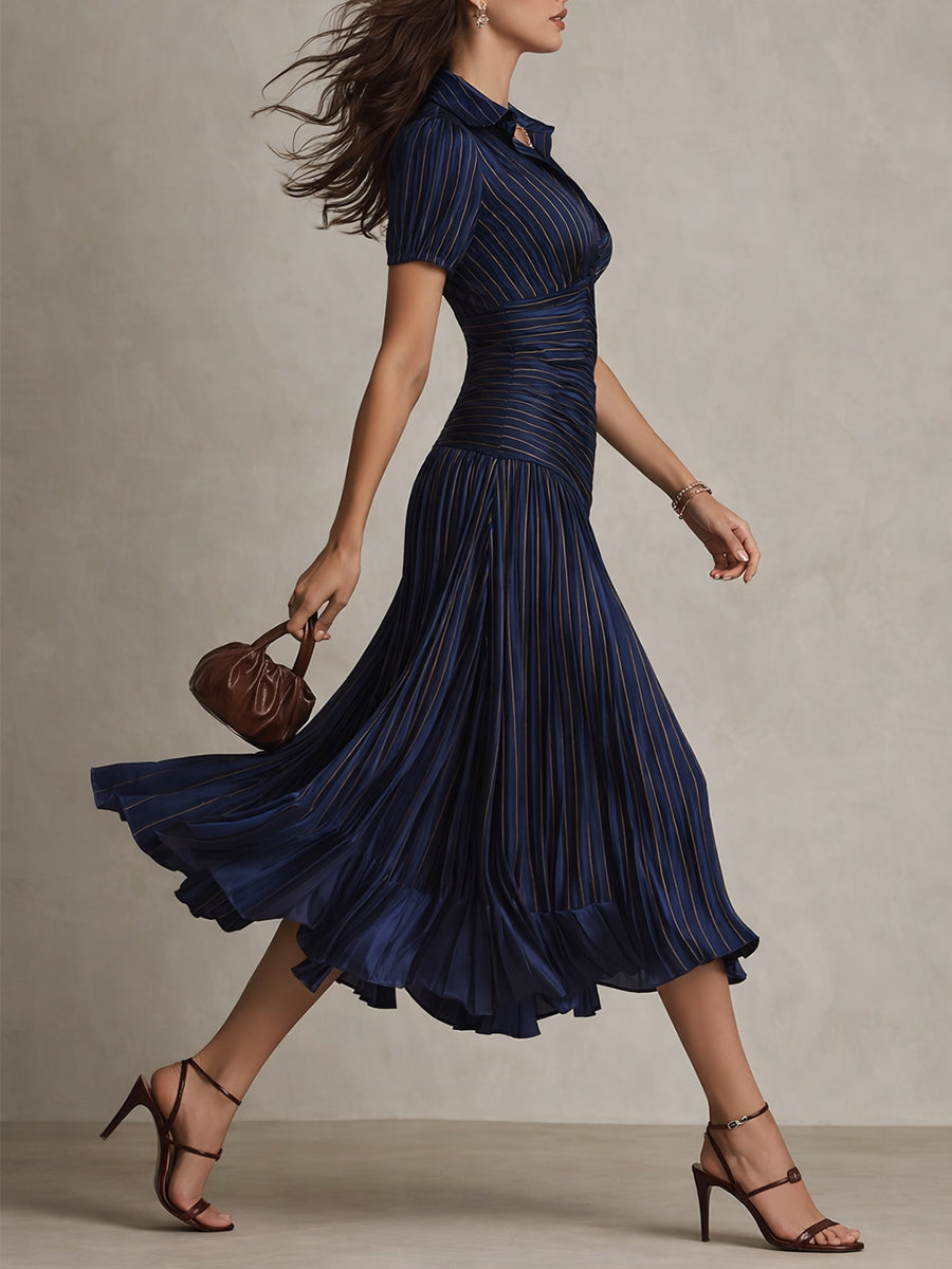 Adriana™ | Abito midi in raso a righe retrò