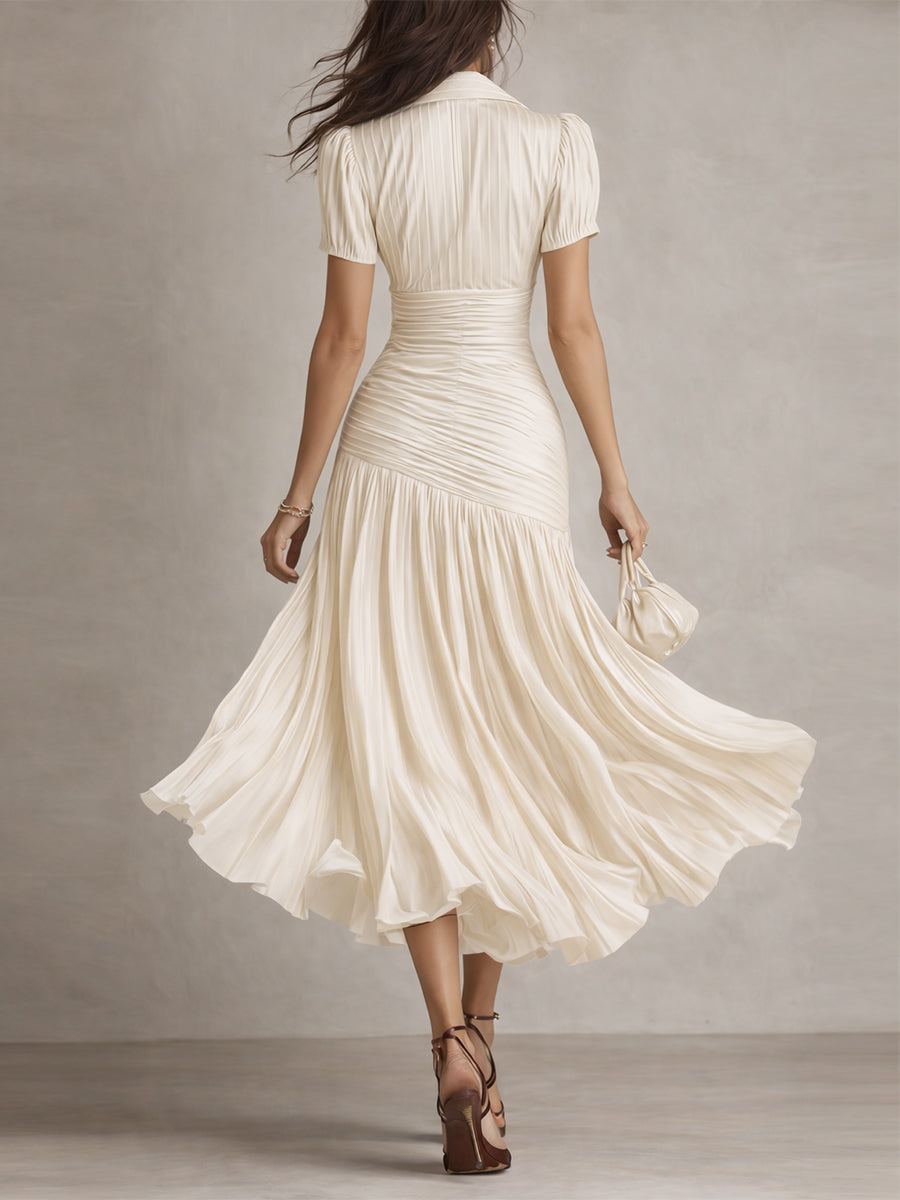 Adriana™ | Abito midi in raso a righe retrò