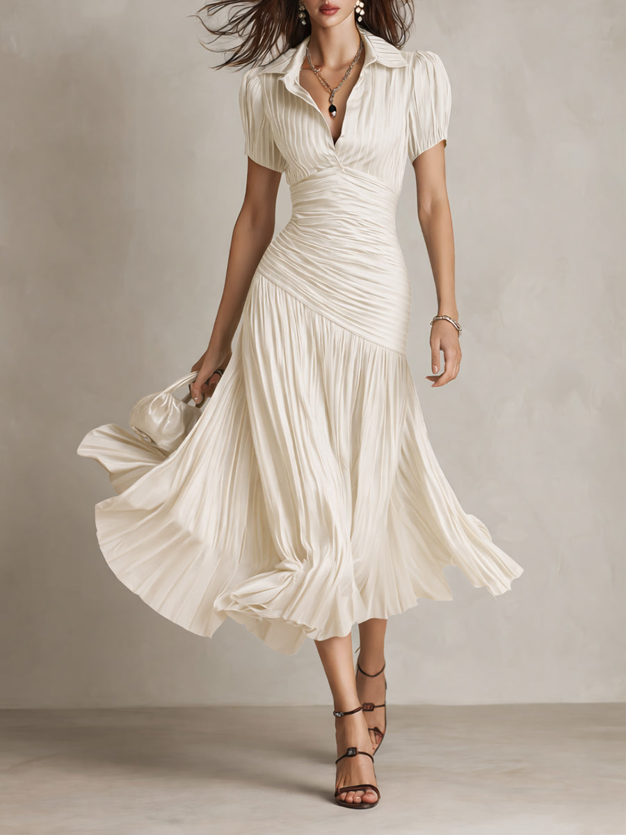 Adriana™ | Abito midi in raso a righe retrò
