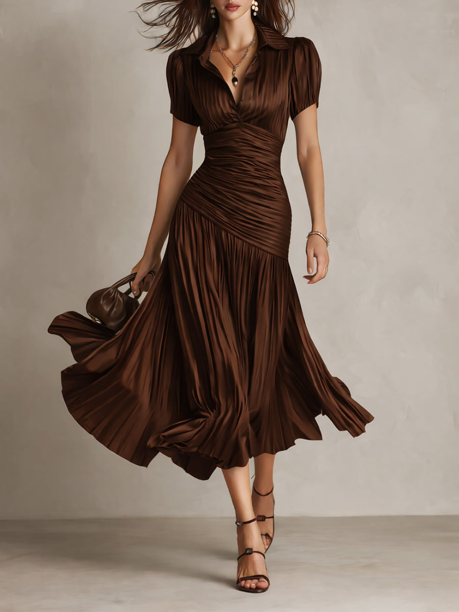 Adriana™ | Abito midi in raso a righe retrò