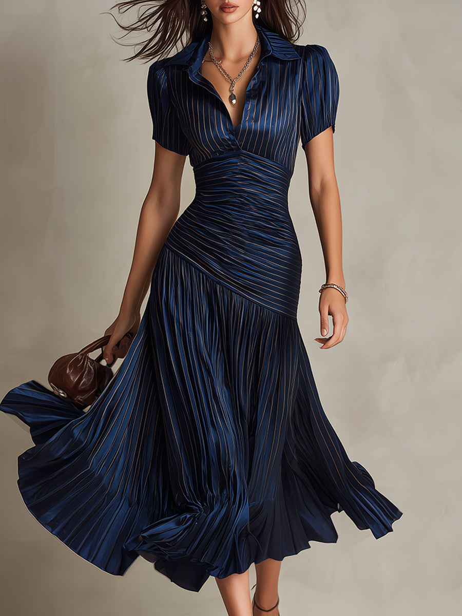 Adriana™ | Abito midi in raso a righe retrò