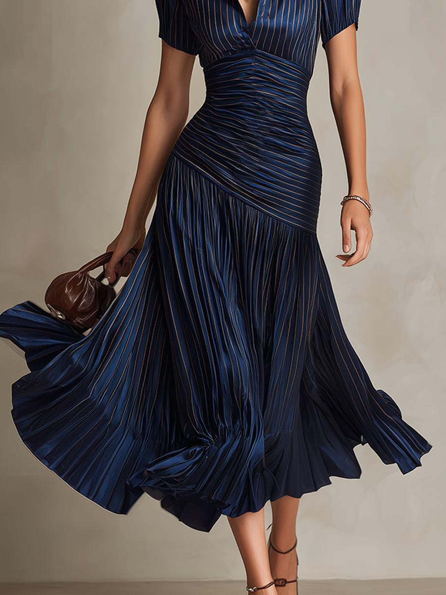 Adriana™ | Abito midi in raso a righe retrò