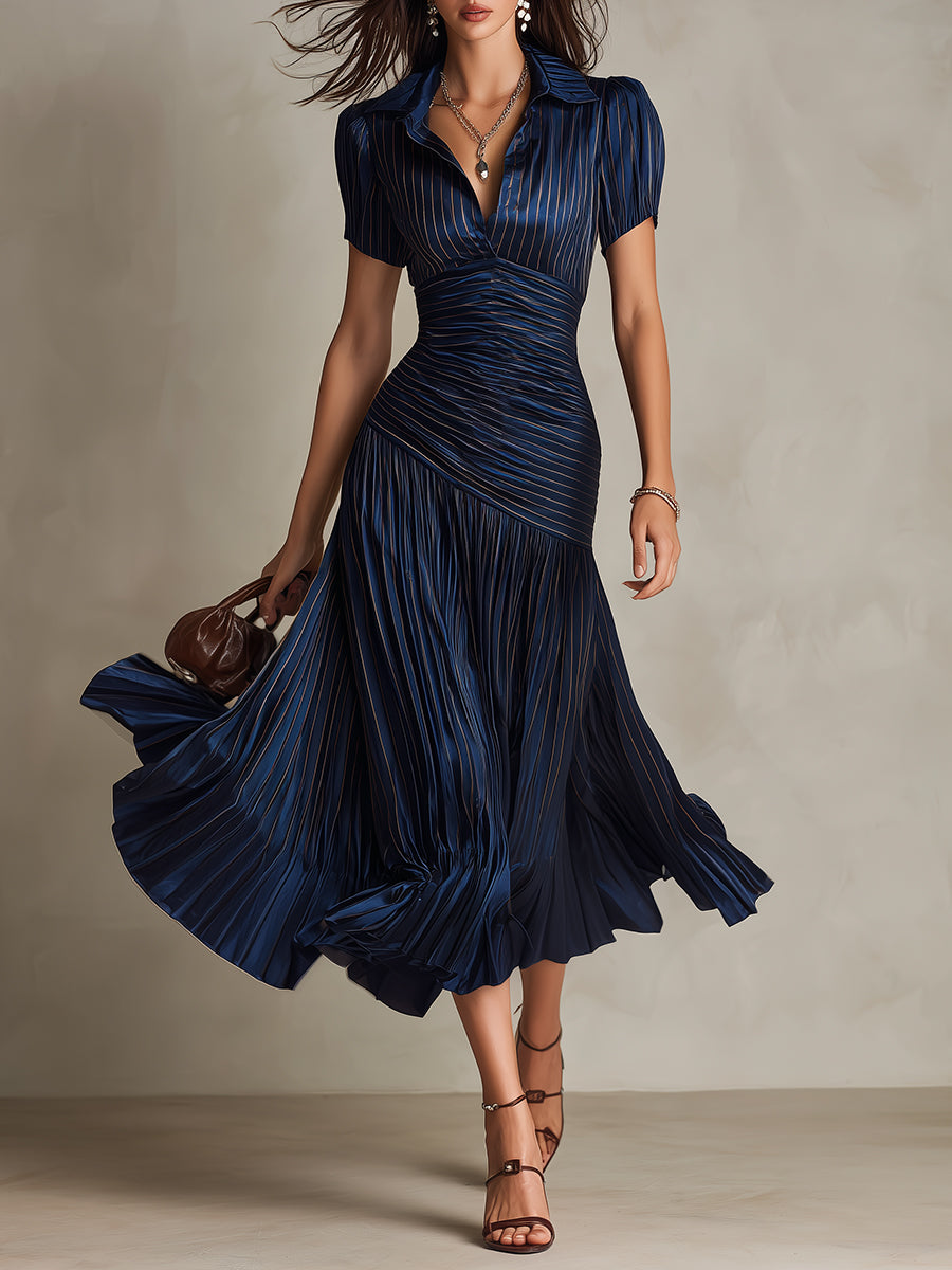 Adriana™ | Abito midi in raso a righe retrò
