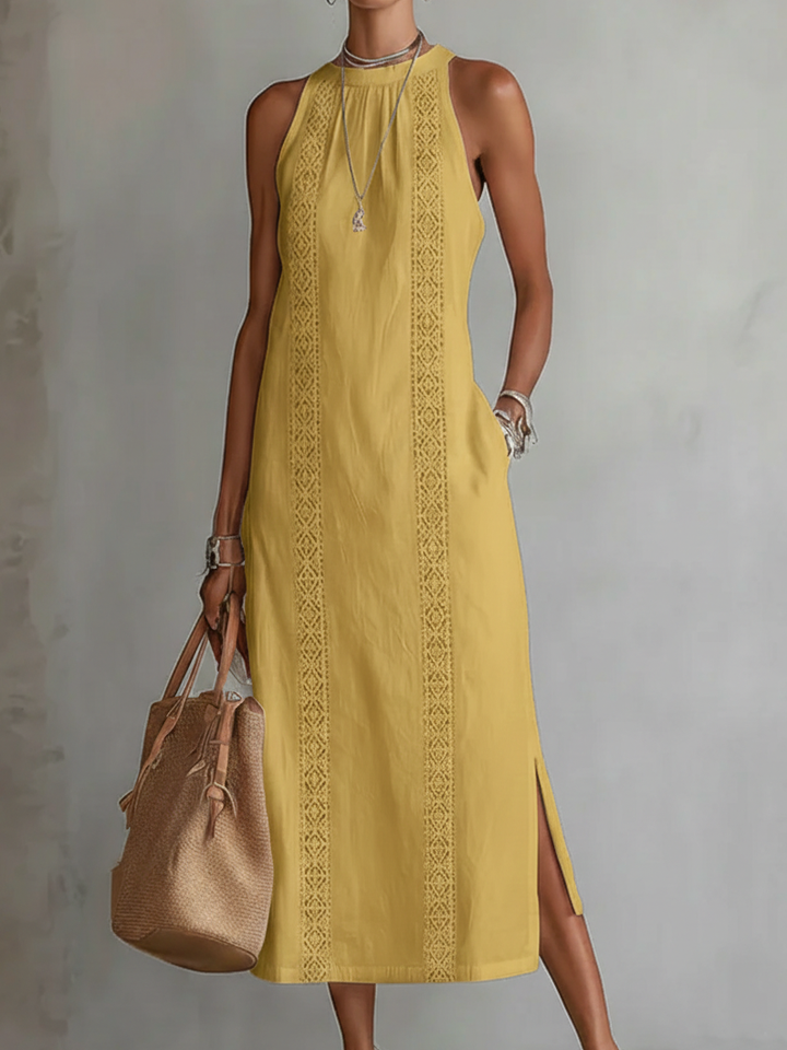Jimena™ | Abito midi in lino con collo alla coreana