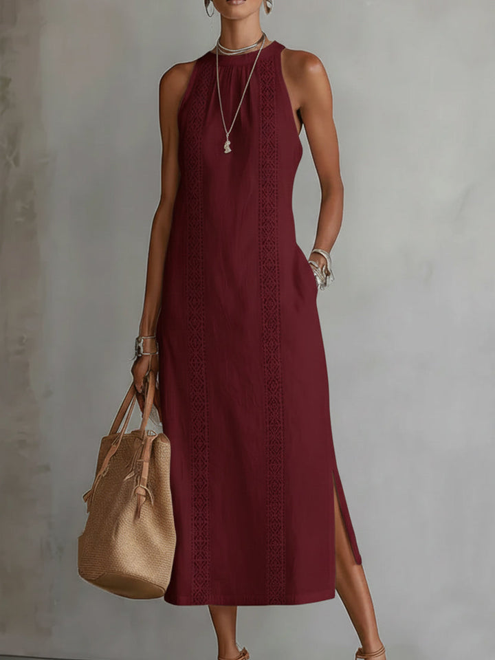 Jimena™ | Abito midi in lino con collo alla coreana