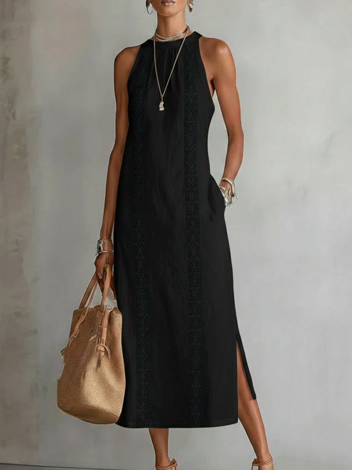 Jimena™ | Abito midi in lino con collo alla coreana